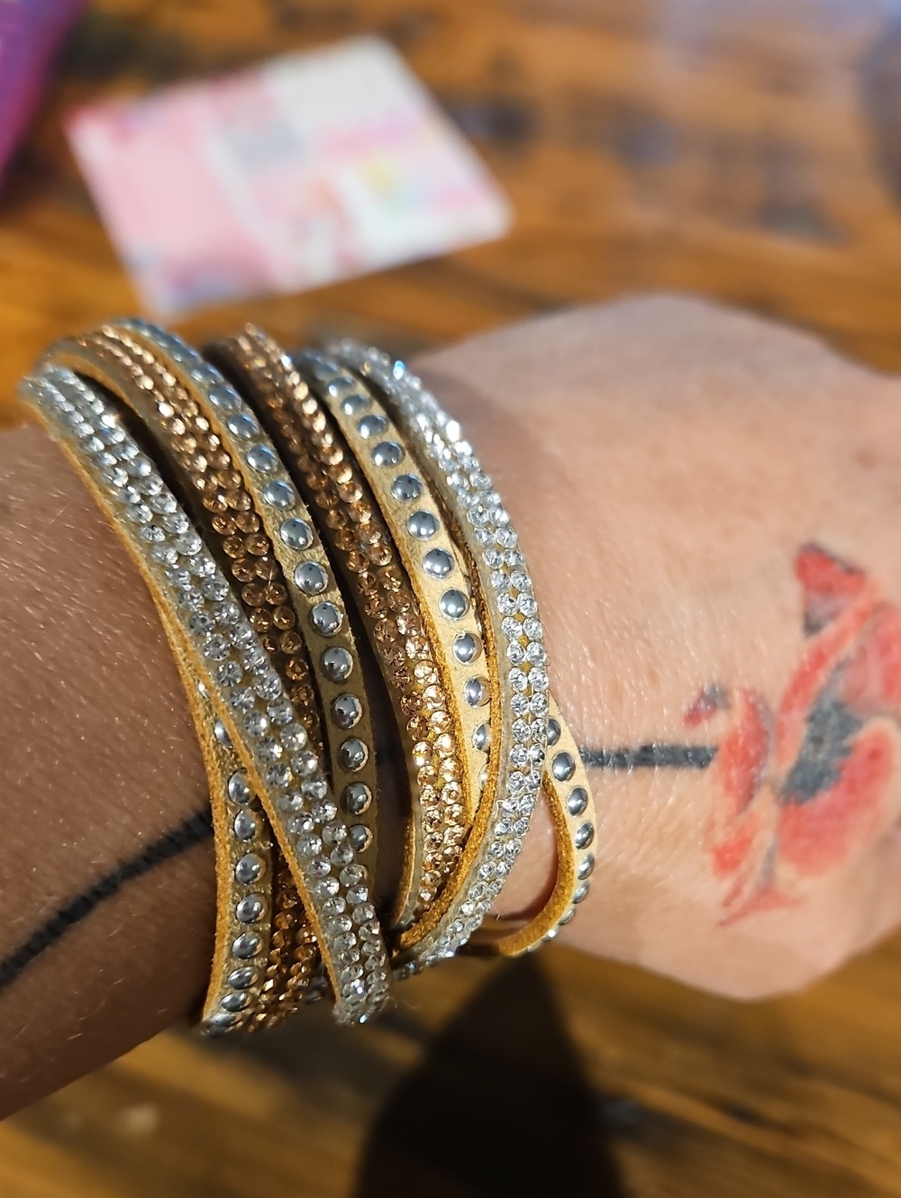 Double-Tone Crystal Wrap Bracelet in Gold and Silver
